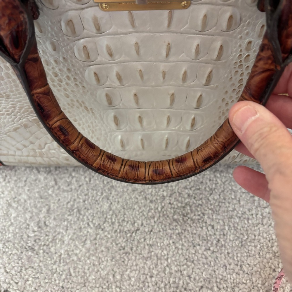 Brahmin Croc Embossed Satchel Bag Womens Medium Beige Brown Top Handle Classic - Picture 8 of 14
